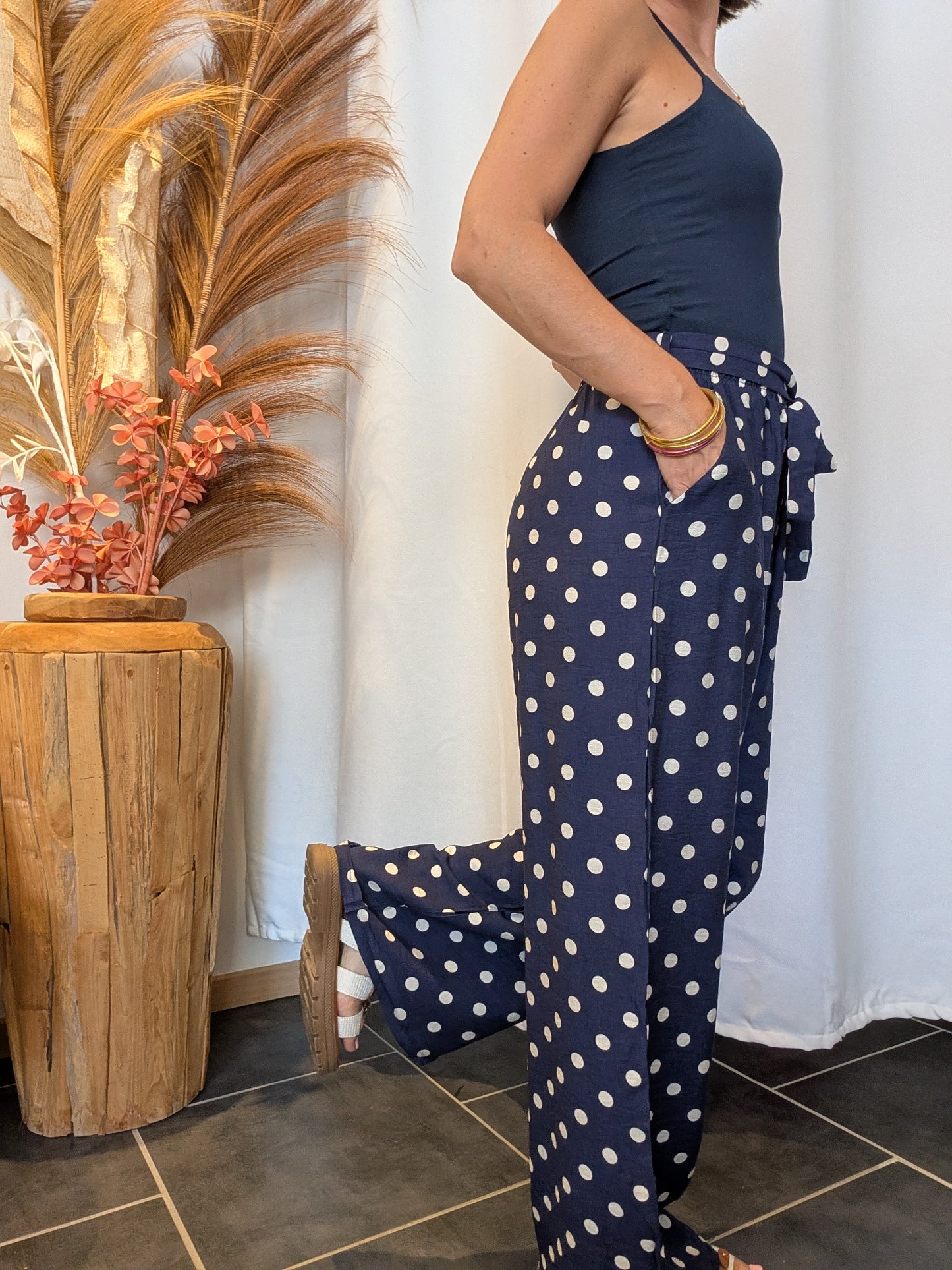 Pantalon à pois Eloïse bleu