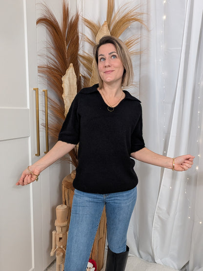 Pull à col revers noir