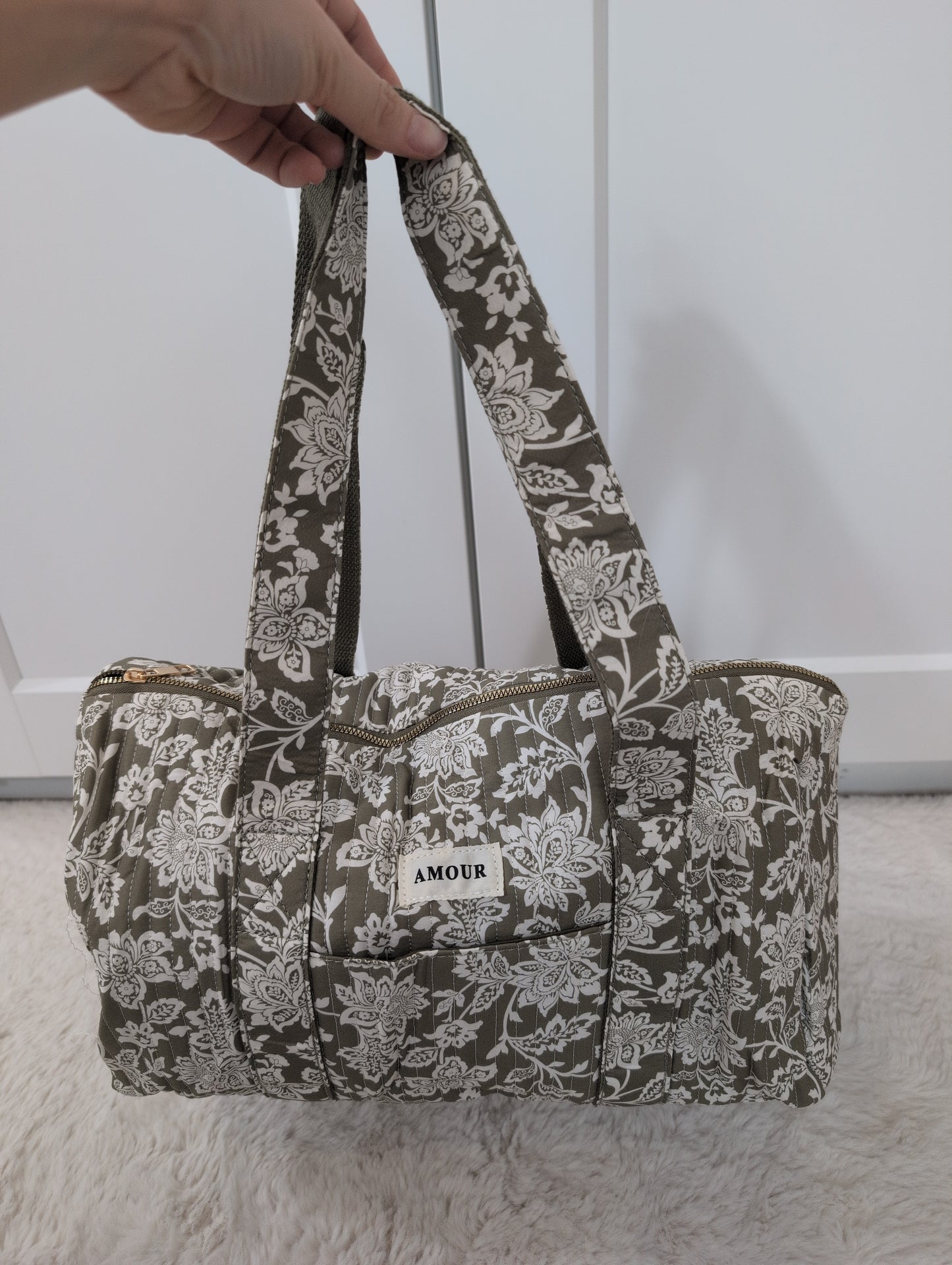 Sac polochon en coton imprimé Fleur avec étiquette 'AMOUR'