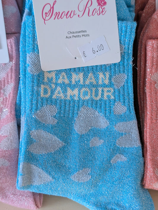 Chaussettes Maman d'amour bleu ciel