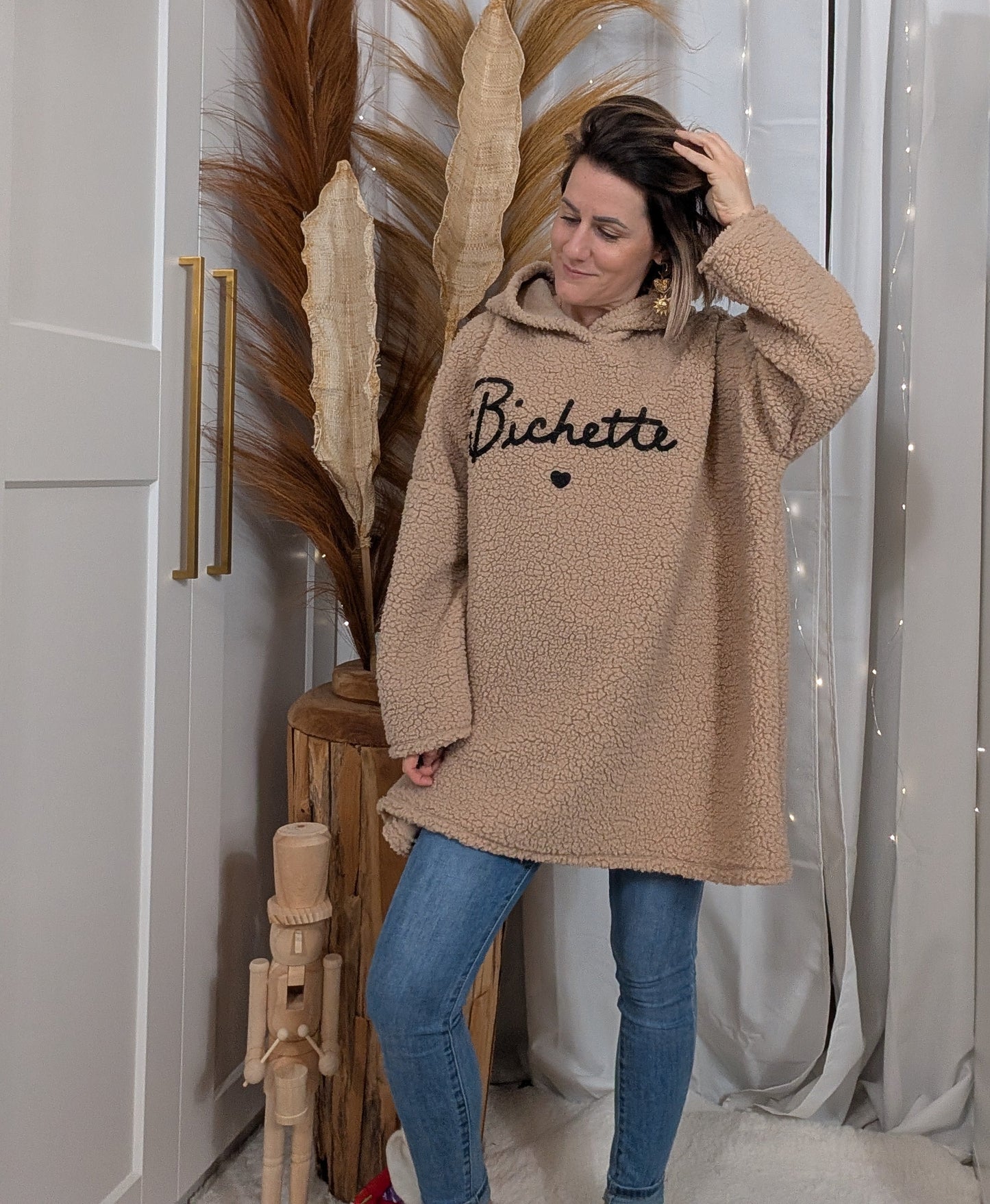 Robe pull oversize en moumoute beige