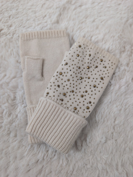 Mitaines strass beige