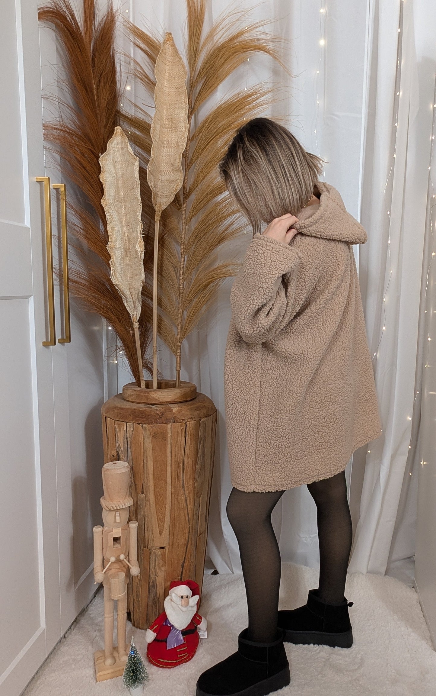 Robe pull oversize en moumoute beige