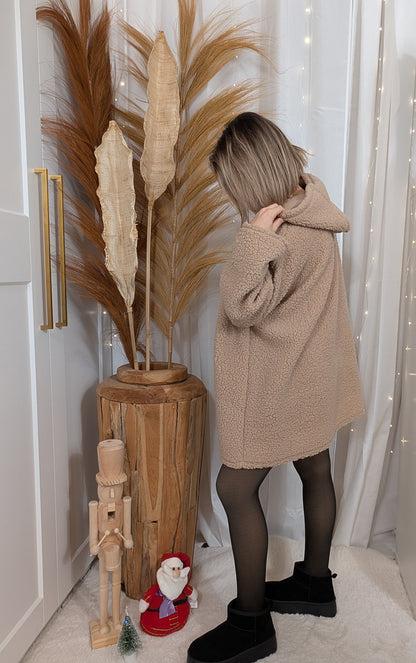 Robe pull oversize en moumoute beige