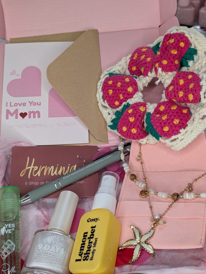 Coffret fêtes des mères - Chouchou FRAISES - à personnaliser