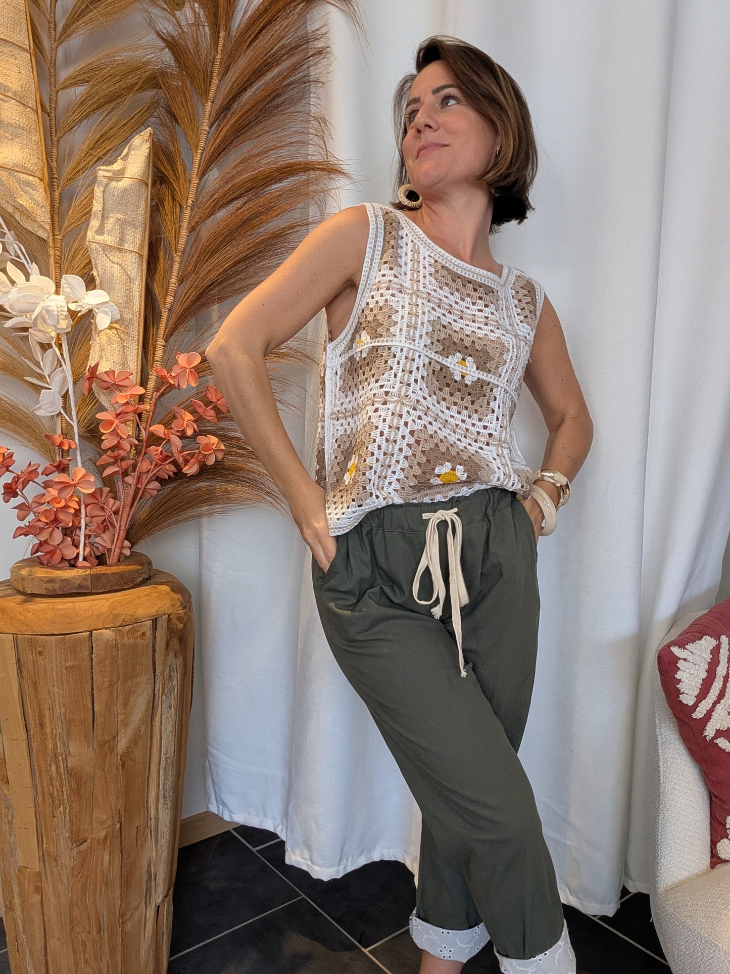 Top crochet beige