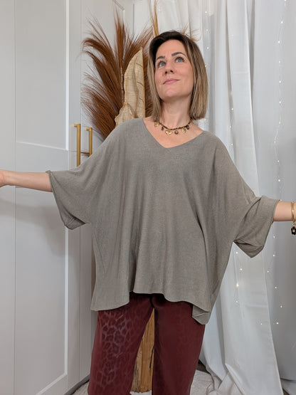 Pull oversize fine maille taupe