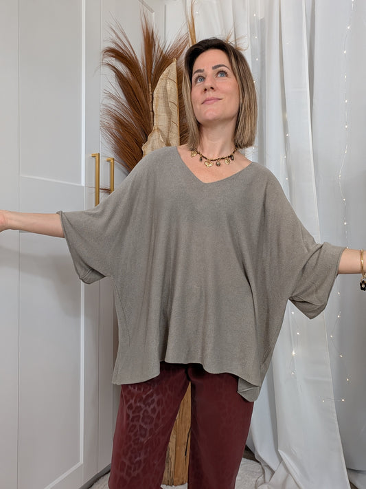 Pull oversize fine maille taupe