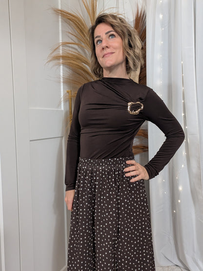 Jupe longue plissée choco à pois