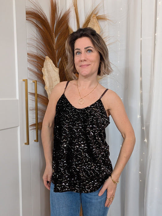 Débardeur à sequin brun foncé