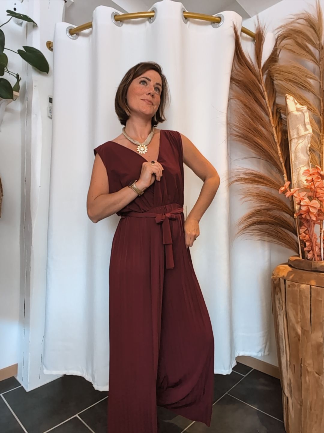 Combinaison pilssée bordeau - Lena