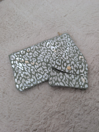 Porte monnaie léopard vert eau