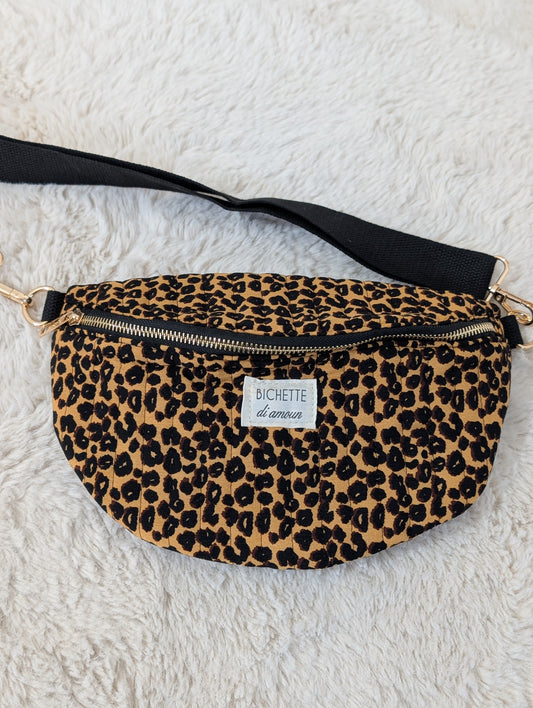 Sac banane motif léopard avec bandoulière ajustable Taupe