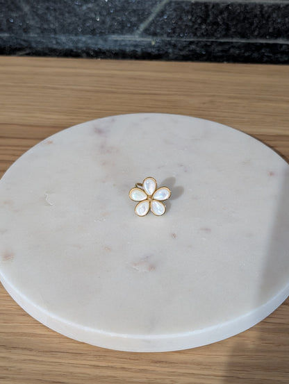 Bague ajustable, acier inoxydable, fleur nacre