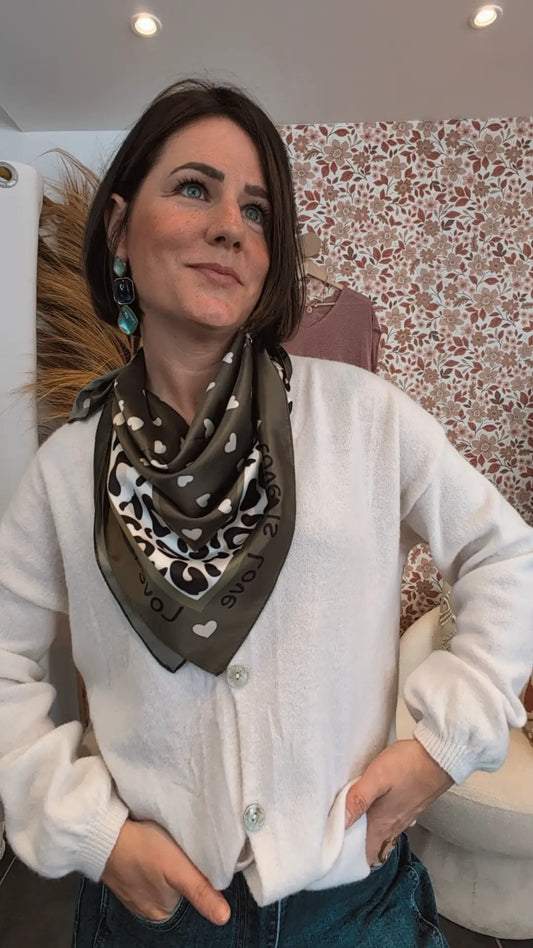 Foulard léopard Love kaki